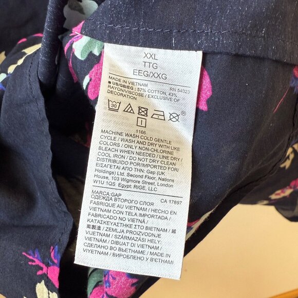 GAP Navy Blue Floral Blouse with Bell Long Sleeves XXL - NWT - Picture 3 of 3
